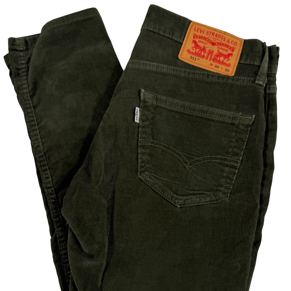 Levi's 511 Slim Fit Mens Corduroy Pants 30x30 Green Stretch 04511-2043 Trousers